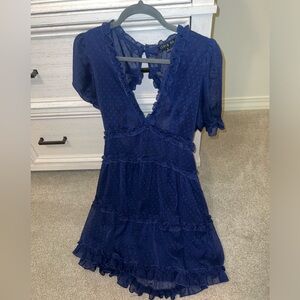 Blue sheer v-neck open back dress